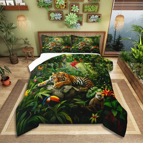 Vista 21 de Castle Fairy Juego de edredón con diseño de gato lindo para niños, tamaño twin, juego de ropa de cama con hojas de flores, luna, noche y cielo