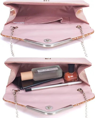Vista 3 de DIGOGO Bolso de noche con solapa de lentejuelas en forma de sobre bolso cruzado de cadena para boda fiesta baile de graduación