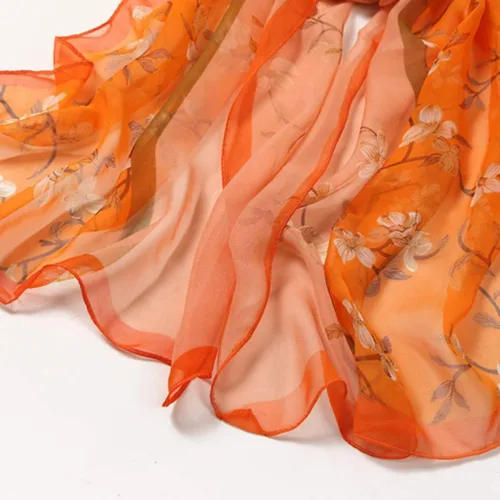 Vista 3 de olesa Bufanda larga y suave con estampado de flores para mujer, chal de seda, bufanda para el cuello, bufanda larga para primavera, verano, otoño