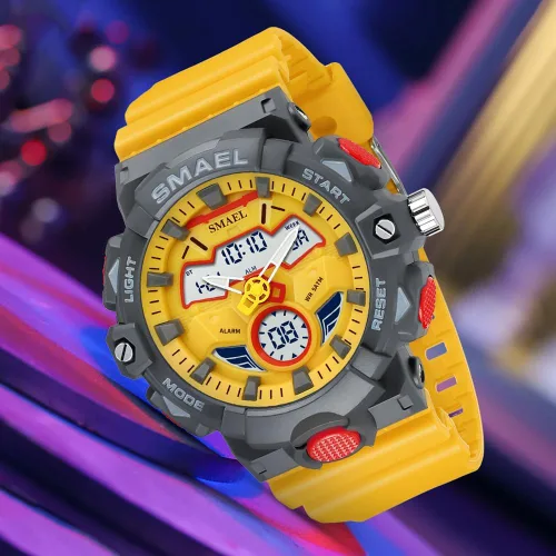 Vista 2 de SMAEL Moda transparente banda azul Shell deporte cuarzo relojes digital con cronómetro alarma impermeable casual electrónico doble tiempo reloj