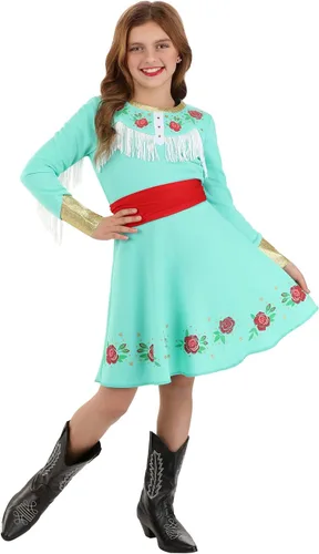 Vista 6 de Disfraz de estrella del país occidental para niña, vestido floral azul de la cantante de Nashville Diva para cosplay de personajes
