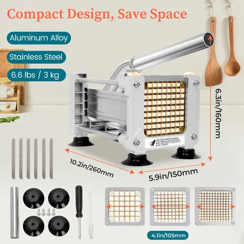 Vista 8 de Cortador de papas francesas BIEAMA, cortador de papas con cuchillas de acero inoxidable de 1/4", 3/8", 1/2", cortador de papas fritas para papas