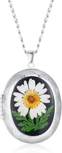 Vista 22 de Forget-Me-Not and Queen Anne's Lace Pressed Wildflower Necklace Birth Month Real Flower Necklace Gold/Silver Pressed Flower Jewelry