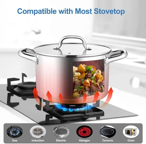 Vista 5 de Homikit Olla de acero inoxidable de 4 cuartos de galón, olla de inducción con tapa para sopa, salsa de pasta, cocinar a fuego lento, parte inferior