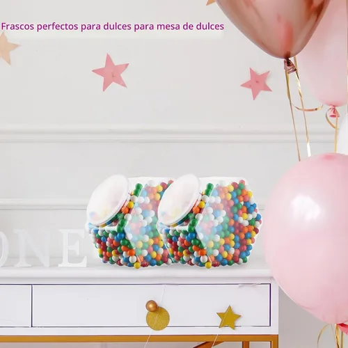 Vista 5 de DilaBee Paquete de 2 tarros de plástico para galletas, tarros hexagonales de 1 galón con tapas para bufé de dulces, cocina y oficina, tarros
