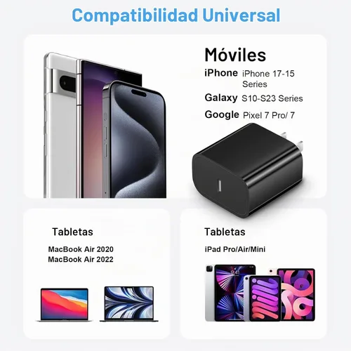 Vista 4 de Cargador de carga rápida para iPhone 17, 16, 15, paquete de 2+2 cargadores de pared USB C de 20 W con cable de carga rápida de 6 pies compatible