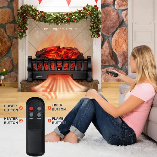 Vista 2 de Troncos Eléctricos para Chimenea Insertos Calentador con Control Remoto Infrarrojo 5 Niveles de Brillo de Llama Temporizador de 24 H Protección