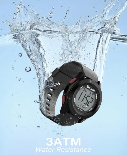 Vista 7 de SOCICO Reloj digital para hombre, deportivo, impermeable, para exteriores, con gran esfera, relojes militares, con cronómetro, luz de fondo, alarma