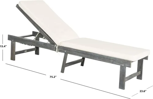 Vista 3 de SAFAVIEH Outdoor Collection Inglewood PAT6723D - Sillón ajustable con cojín de madera maciza y beige