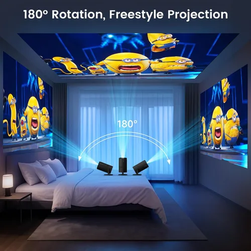 Vista 4 de Mini proyector portátil con WiFi y Bluetooth, compatible con proyector de películas 1080P HD, corrección trapezoidal automática, rotación de 180°