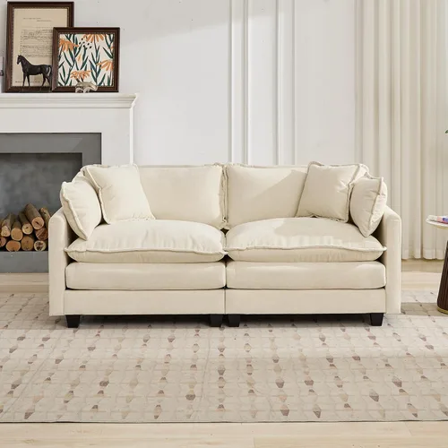 Vista 207 de Sofá seccional modular verde de 111.5", sofás seccionales grandes de 3 plazas para sala de estar, sofá nube oversized de tela chenille con otomana