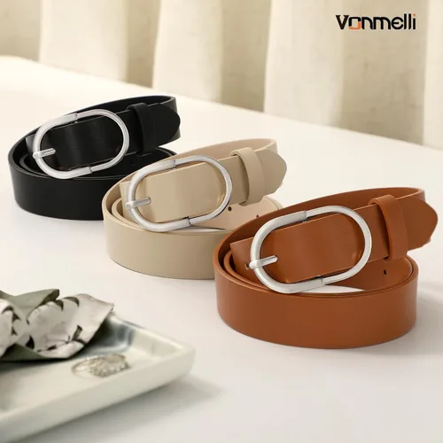 Vista 3 de VONMELLI Paquete de 3 cinturones para mujer con hebilla dorada para jeans y vestidos