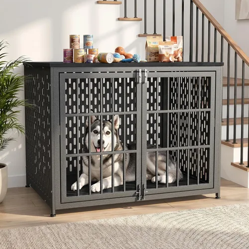 Vista 14 de Muebles de jaula para perros resistentes, jaula decorativa para perros negro (Aged Black)