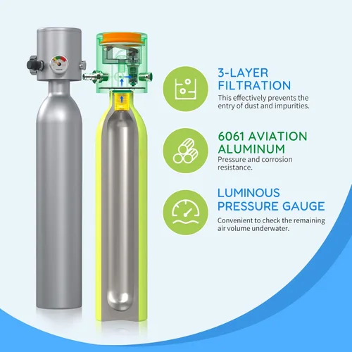 Vista 3 de SMACO S300 Mini Scuba Tank Handheld Diving Lung Air Tank 0.5L Aluminum Pony Bottle, Compact & Lightweight, for Recreational Diving, Pool Training