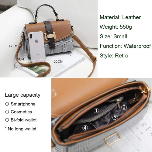 Vista 2 de Bolso cruzado para mujer, de cuero, impermeable, retro, a la moda, pequeño