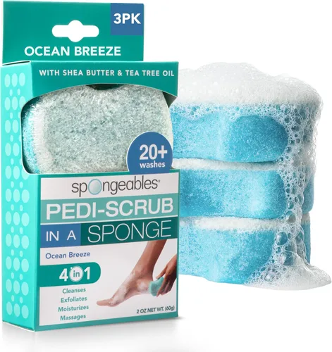 Vista 39 de Spongeables Pedi Scrub Foot Exfoliating 20+ Wash Sponge, aceite de argán, 2