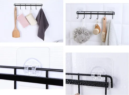 Vista 5 de Paquete de 2 ganchos de pared para colgar abrigos, sombreros, estante negro con 6 ganchos para tazas de café y tazas, soporte para llaves, soporte