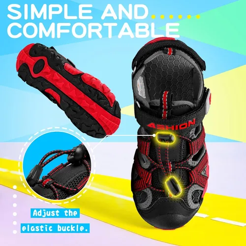 Vista 5 de Littleplum Sandalias para niños con puntera cerrada, sandalias deportivas para niños pequeños, zapatos de verano para niños grandes, caminar