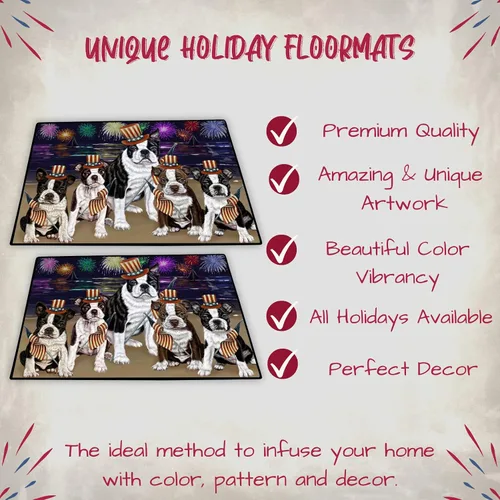 Vista 3 de Doggie of the Day Boston Terrier Dogs Floor Mat - 4th of July Independence Day - Best Dog Doormat - Protector Decor - Unique Portrait Art - Premium
