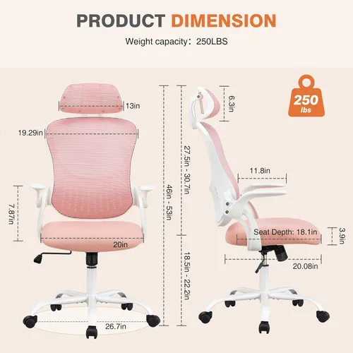 Vista 2 de Sweetcrispy Silla de escritorio para computadora de oficina, ergonómica, con respaldo alto, de malla, con ruedas y reposacabezas ajustables, cómodo