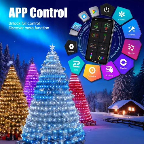 Vista 13 de Luces inteligentes para árbol de Navidad, línea colgante de 6.5 pies que va sobre el árbol, 200 luces LED que cambian de color multicolor