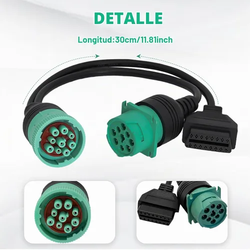 Vista 3 de J1939 9 Pin a OBD 2 Cable adaptador hembra, escáner de diagnóstico del camión