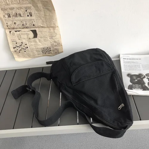 Vista 2 de Bolso cruzado de lona para mujeres y hombres, bolsa de viaje casual, senderismo, pecho pequeño, bolso de hombro al aire libre