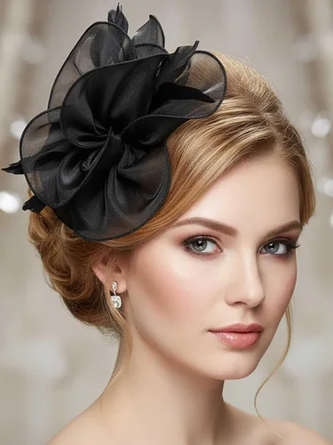 Vista 9 de Yokawe Tocado con plumas y plumas, diadema de cóctel para fiesta de té para mujer Negro