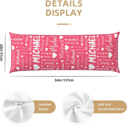 Vista 3 de Funda de almohada corporal personalizada con nombre (20 x 54 pulgadas), funda de almohada de cuerpo largo personalizada para niños, mamá, papá