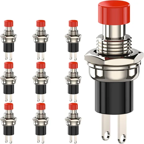Vista 11 de Interruptor de botón momentáneo, 1A 250VAC SPST Mini interruptores de botón cerrado normal (NC) tapa negra y roja - 10 piezas Negro&rojo