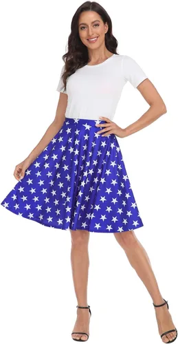 Vista 6 de HDE Faldas para mujer Falda midi skater falda hasta la rodilla cintura alta estampados divertidos