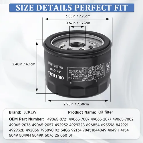 Vista 2 de 49065-0721 49065-7007 Filtro de aceite compatible con Kawasaki FR651V FR691V FR730V FR541V FR600V FX600V FS730 FB460 FX481V 4 ciclos cortacésped