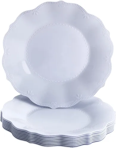 Vista 8 de SILVER SPOONS Platos de postre de plástico en relieve vintage para fiestas, 10 piezas, juego de vajilla desechable resistente, 6 pulgadas, platos