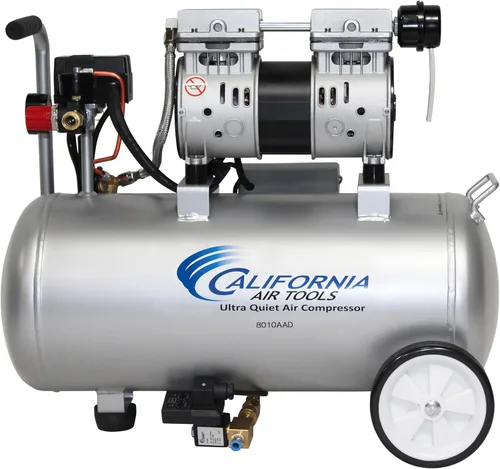 Vista 7 de California Air Tools 8010ALFC - Compresor de aire ultrasilencioso y sin aceite de 1.0 HP, 8.0 galones, tanque de aluminio, liviano con ruedas, nivel