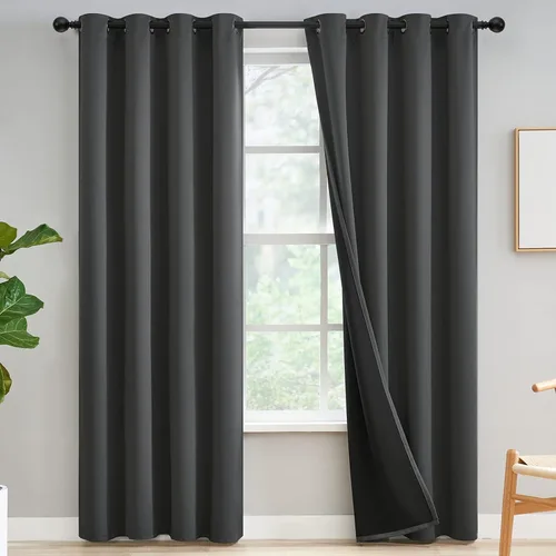 Vista 56 de Yakamok Cortinas negras, cortinas de ventana con aislamiento térmico y eficiencia energética para dormitorio, cortinas opacas completas y cortinas