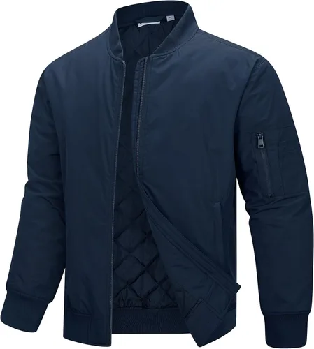 Vista 9 de 33,000ft Chaqueta bomber para hombre, impermeable, con cremallera, acolchada, ligera, cálida, casual, primavera, otoño e invierno Negro