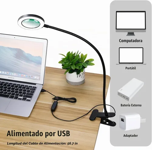 Vista 6 de Lupa de Escritorio con Luz 10x, Lupa con 3 Colores de Luz, 10 Niveles de Brillo Ajustable, Cuello de Cisne Flexible, Lámpara de Aumento