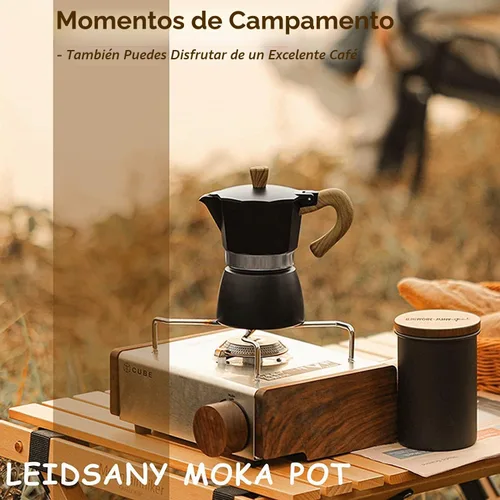 Vista 4 de Moka - Cafetera de café italiano, cafetera italiana, cafetera de 6 tazas/10 onzas, estufa de aluminio, cafetera para camping, cafetera cubana manual