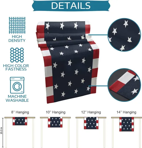 Vista 7 de Día de la Independencia, 4 de julio, camino de mesa de arpillera de lino para cenas, fiestas, decoración de cocina, bandera patriótica de Estados