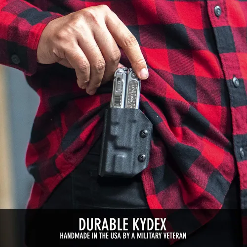 Vista 4 de Clip & Carry Kydex - Funda multiherramienta para cuero P4, fabricada en Estados Unidos (multiherramienta no incluida) EDC Multi Tool Holder Funda