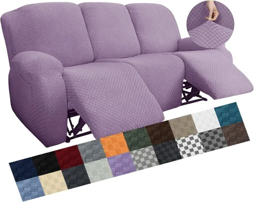 Vista 52 de YEMYHOM Funda elástica de 4 piezas para silla reclinable de jacquard con bolsillo lateral, antideslizante, ajustable, protector de muebles con parte