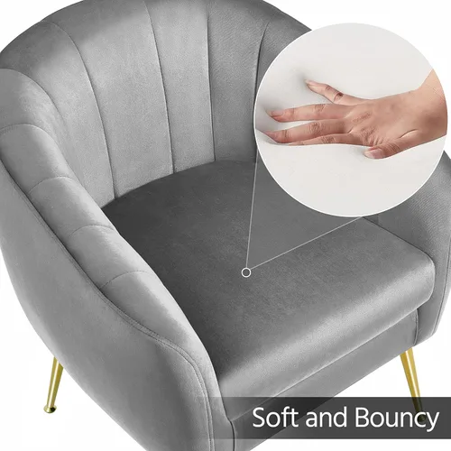 Vista 9 de Yaheetech Silla de Tocador Moderna, Silla de Acento de Terciopelo Suave con Patas de Metal Dorado, Sillón Acolchado Chaise Longue para Sala de Gris
