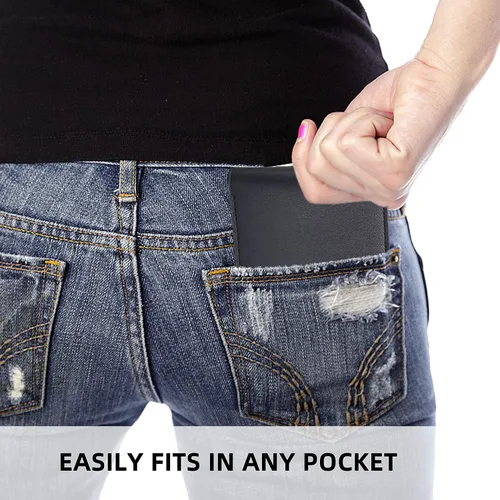 Vista 5 de Cartera de seguridad de cuero con bloqueo RFID para hombre, Marrón, Ultra delgado