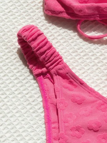 Vista 4 de MakeMeChic Conjunto de bikini de 2 piezas para mujer, traje de baño de corte alto, sin tirantes, sin espalda