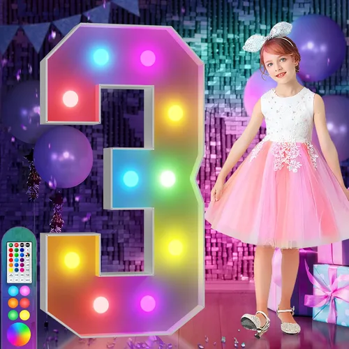 Vista 19 de Imprsv Letras coloridas de marquesina de 3 pies y letras grandes iluminadas RGB con control remoto, decoraciones de fiesta de cumpleaños Carta
