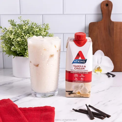Vista 6 de Atkins Batido de proteína tamaño comida con crema de vainilla, 23 g de proteína, bajo en glucemia, 3 g de carbohidratos, 1 g de azúcar, amigable