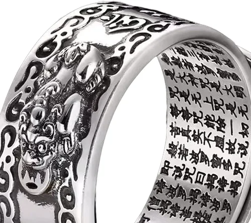 Vista 8 de Anillo de Feng Shui ajustable decorativo ligero masculino chino Feng Shui Pixiu anillo de dedo joyería retro