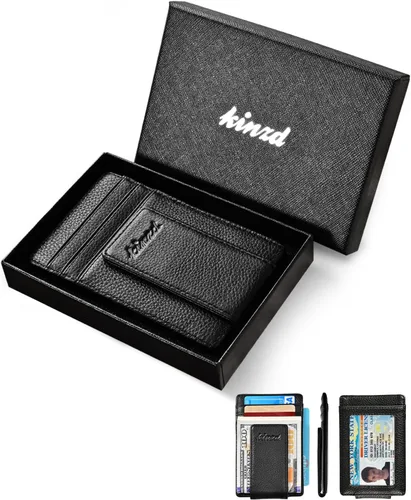 Vista 7 de Kinzd Pinza para billetes, bolsillo frontal, cartera de piel con bloqueo de RFID fuerte imán cartera delgada RFID Blocking, Strong Magnet, thin
