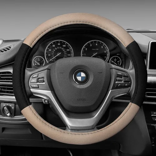 Vista 2 de Fundas de asientos para auto de tela lisa y almohadillas para cinturón y volante, diseño universal FH-FB050102 y FH2033, Beige1