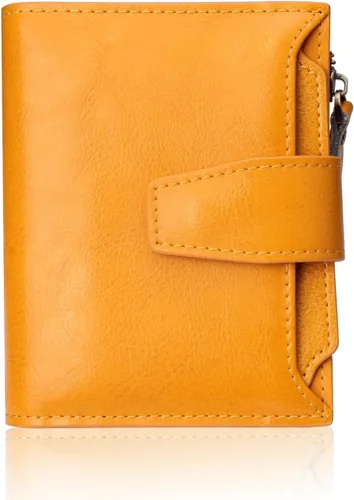 Vista 9 de FT FUNTOR Cartera pequeña para mujer, de piel auténtica, plegable, compacta, con bloqueo RFID, bolsillo con cremallera, ranuras para tarjetas